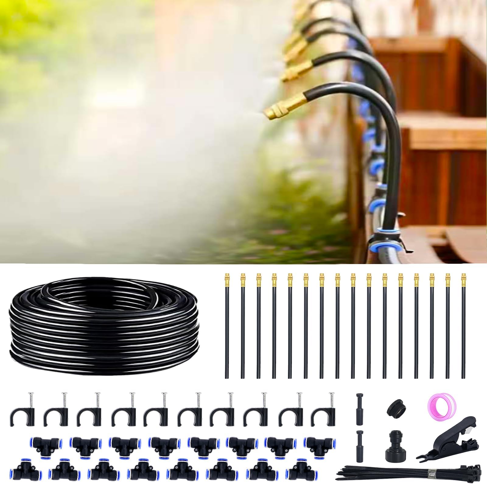 Thiswing 360° Adjustable Drip Irrigation System - 50 FT Garden Watering System with 16 Nozzles, Raised Bed Sprinkler Irrigation System, Garden Mister for Yard, Lawn, Plants, 5/16" Tubing