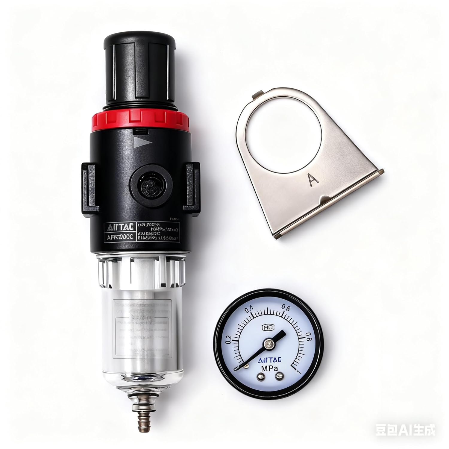 Compressed Air Pressure Filter Regulator Airtac AFR2000-C 1/4'' NPT 0-140 PSI Combo Piggybac Adjustable,Bracket,Gauge Semi-Auto Drain