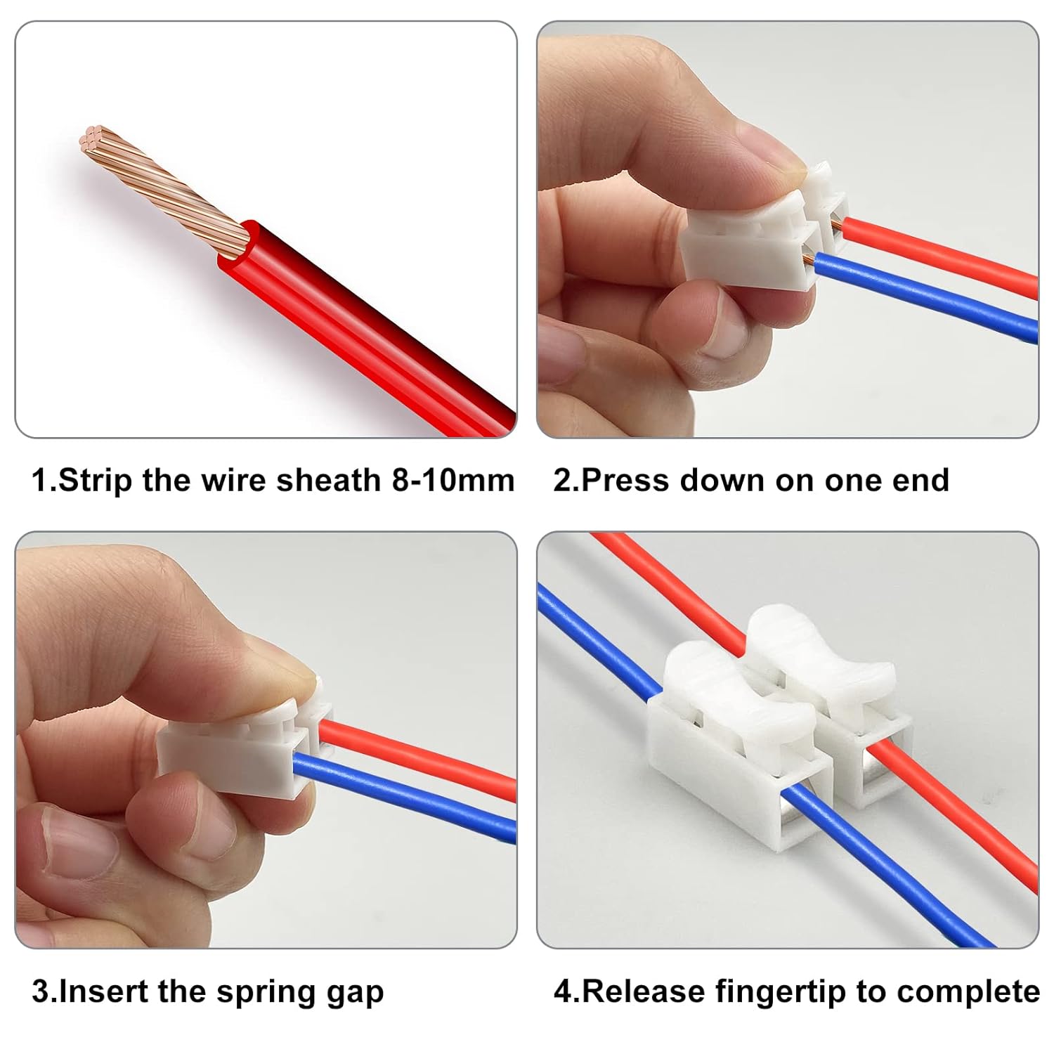 100pcs Spring Wire Connectors, Cable Clamp SelfLocking Wire Joiners