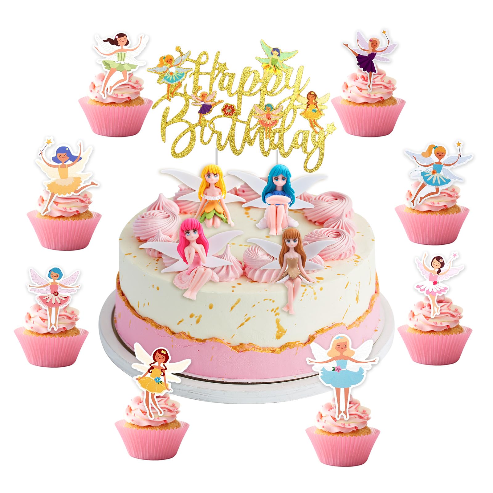 13 Stück Feen Tortendeko Geburtstag, Elfen Figuren Kuchen Deko, Feen Geburtstag kuchendeko, Mini Elfen Figuren Für Mädchen Frau Geburtstagsfeiern