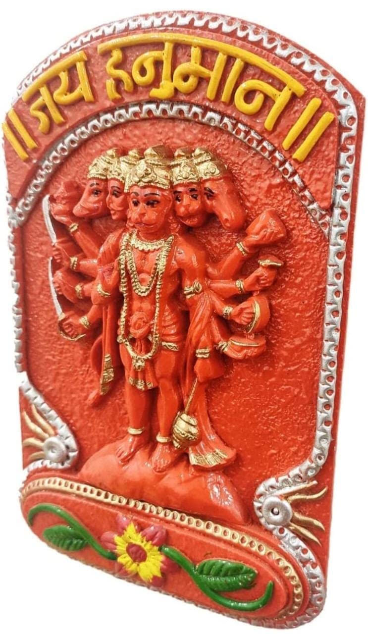 4OUR FAITH Panchmukhi Hanuman Ji - Piastra incisa da appendere alla parete, decorativa, design Old School, per Diwali Puja, decorazione per la casa, idea regalo, fatto a mano, lunghezza x larghezza =
