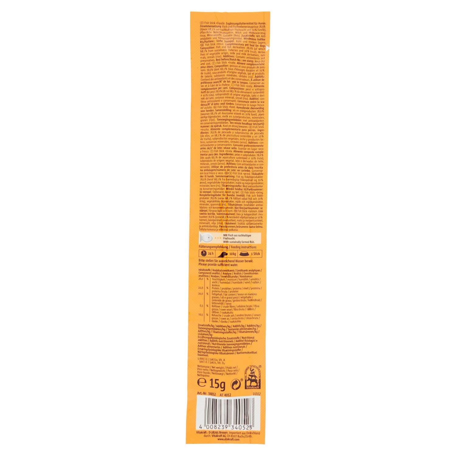 Vitakraft Fish Stick Friandise Trucha para Perro, 15 g, 10 Unidades