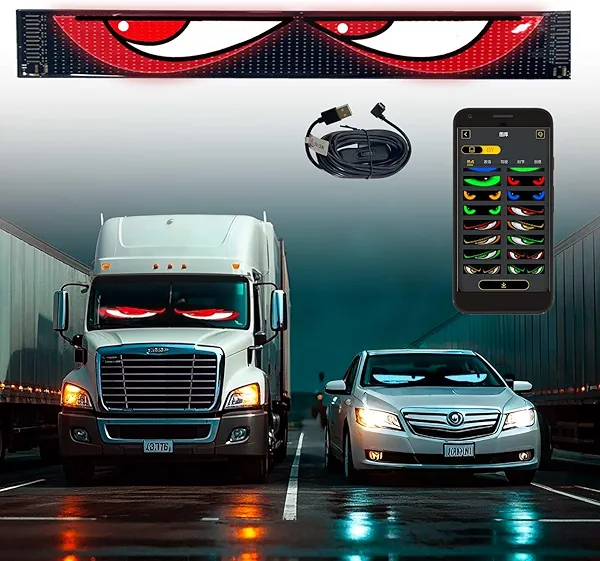 52in*7.48in Large Size Devil Eyes Light for Windshield, Led Eyes for Windshield Flexible Dynamic LED Car Devil's Eyes (Suitable for Cars and Trucks)