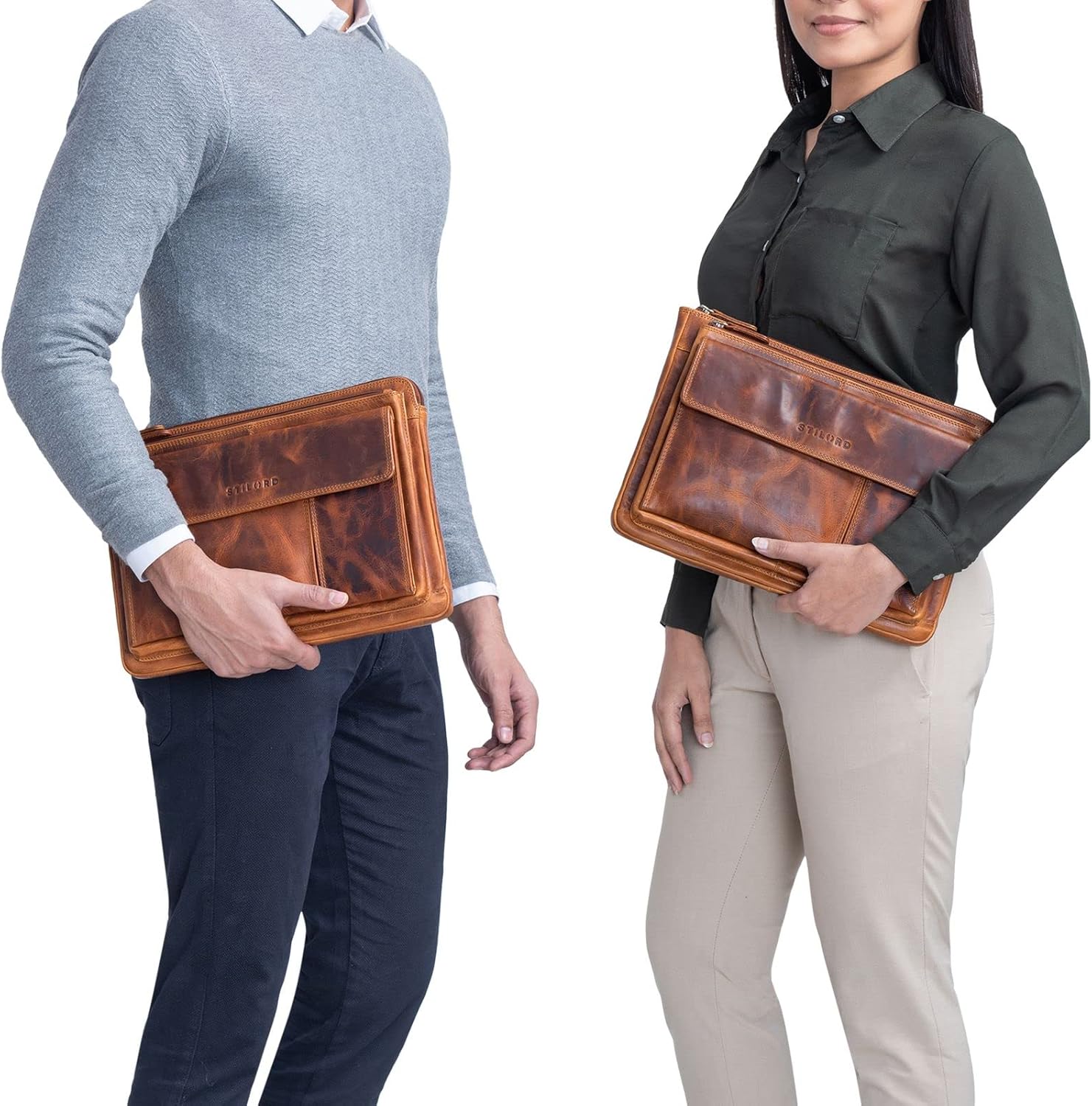 STILORD "Dalton" Leather Conference Folder Zipped Vintage Business Document Holder A4 Laptop Case for 13,3 Inch MacBooks Portfolio Genuine Leather Colour:Kara - Image 3