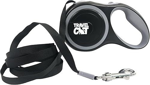 Travel Cat Correa extensible retráctil, cinta fuerte negra de 10 pies de largo, botón de liberaciónbloqueo y mango antideslizante para gatos