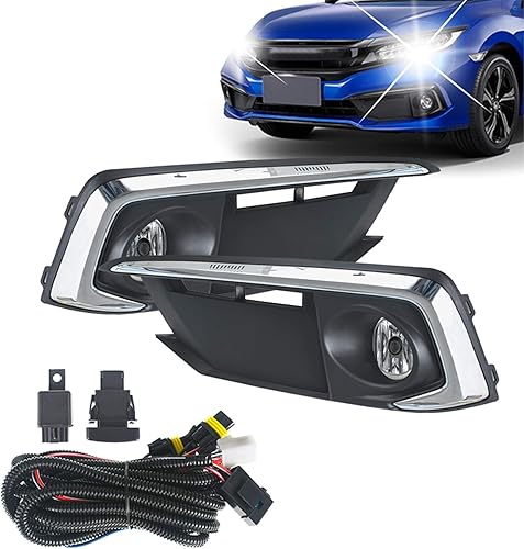 munirater Conjunto de lámpara antiniebla de repuesto para el lado del pasajero y del conductor para Honda Civic CoupeSedan 2019 2020 con bombillas
