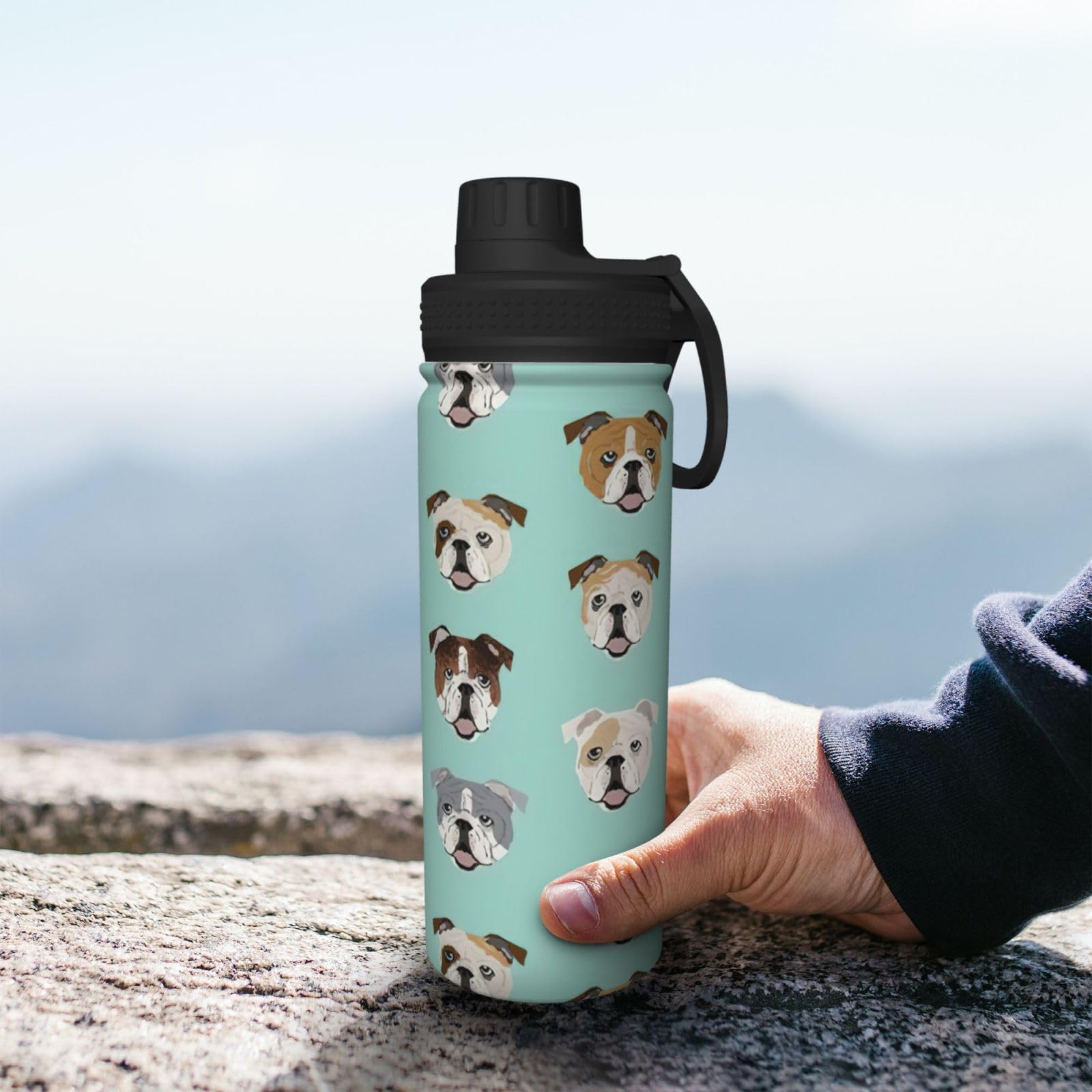 Borraccia termica con stampa di bulldog inglese, 510 ml, in acciaio inox, a doppia parete, con coperchio a prova di perdite