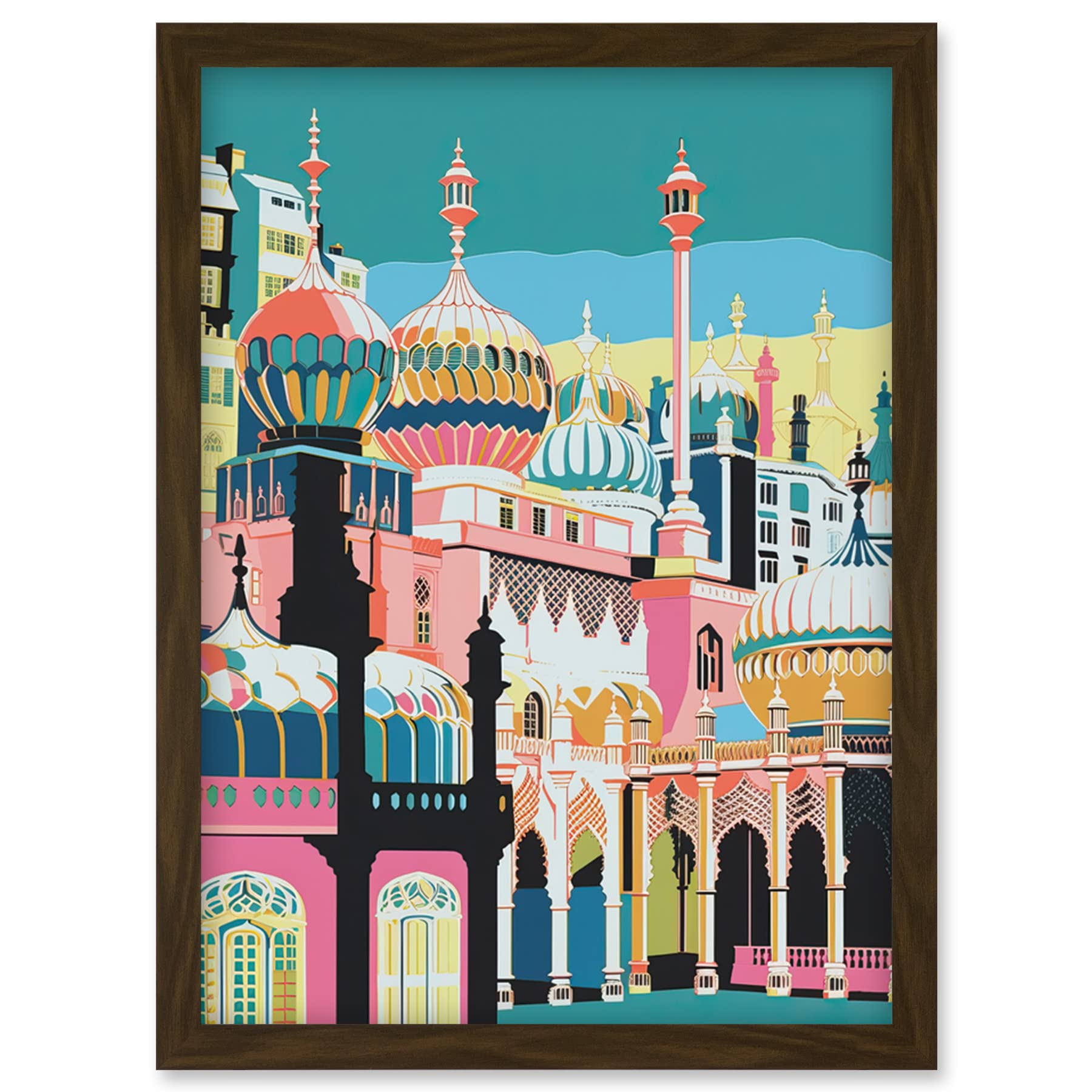 Artery8 Brighton Royal Pavilion Multicoloured Architecture Artwork Framed Wall Art Print A4