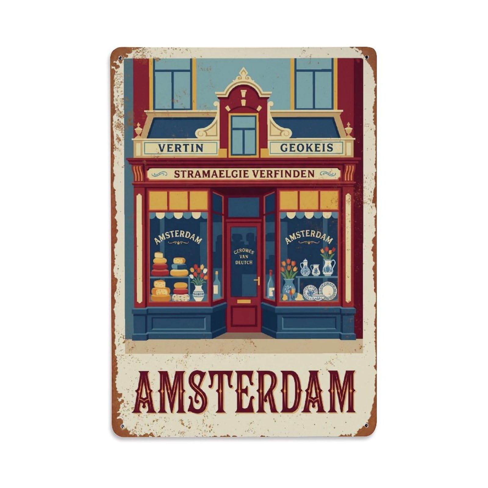 Okngb Style Storefront Urban Amsterdam Vintage Tourism Route Canal Metal Tin Sign Plaque Wall Decor For Cafe, Man Cave, Club Bar, Office, Home Garden Round Metal Poster 8X12inch