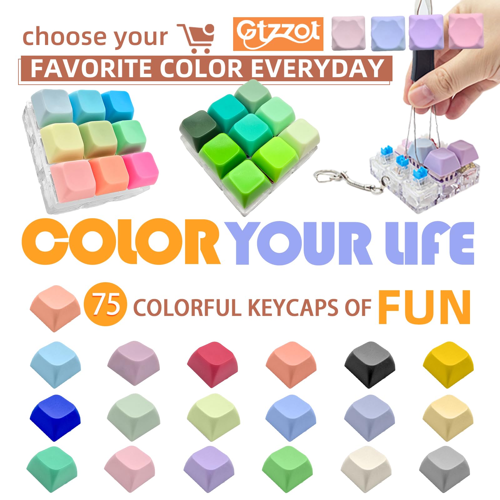 Zabawka Fidget z klawiaturą 9 w 1 w pudełku prezentowym – klikalny, kremowy i cichy brelok do kluczy, 75 kolorowych zdejmowanych klawiszy z kocią łapą, cichy przycisk Fidget dla dorosłych, spokojny