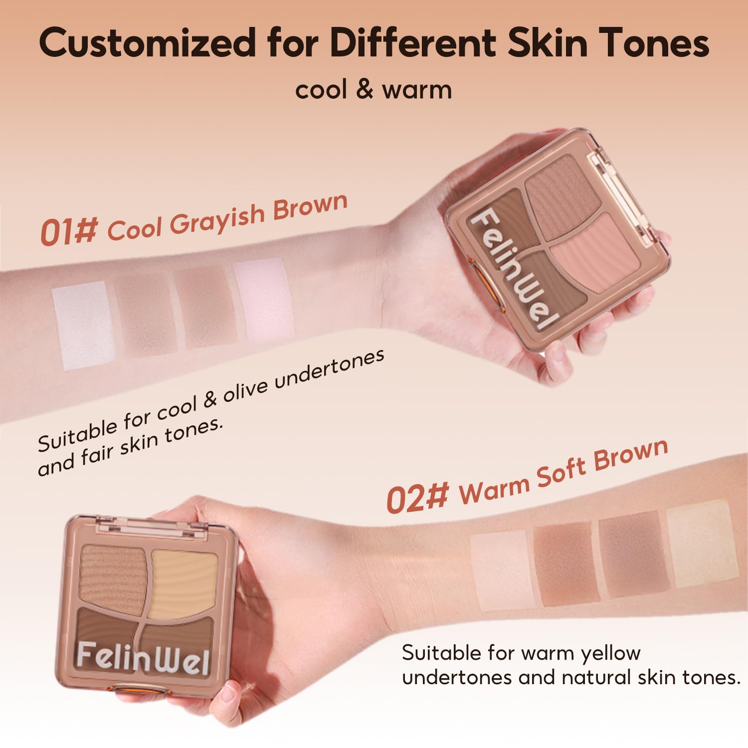 FelinWel Highlight Contour Makeup Palette Effortless Blending Matte Shimmer Highlighter Palette and Bronzer Powder for Cool Toned Skin with Brush - Image 7