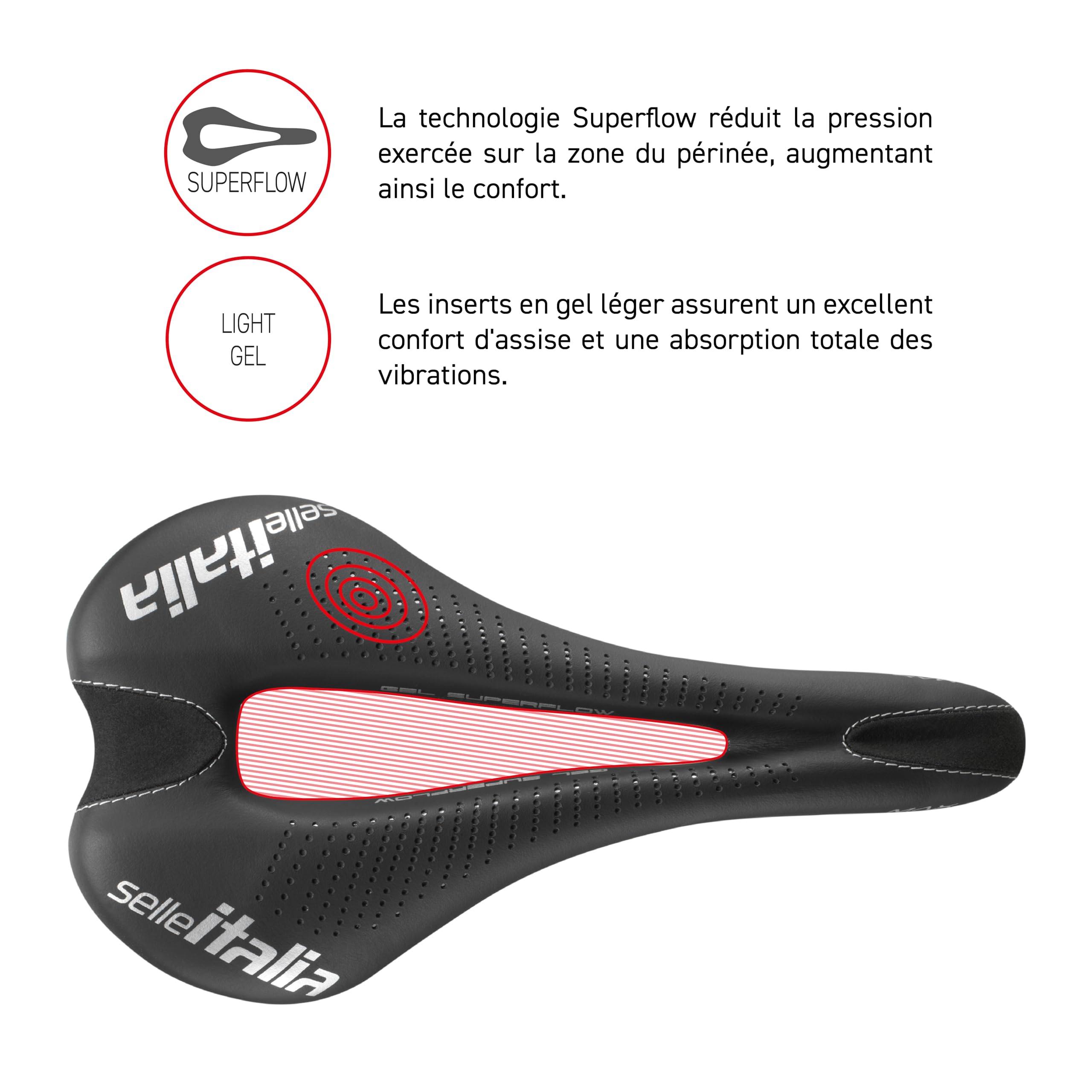 Selle Italia - Max SLR Gel Superflow Road Bike Seat, Rail TI 316 Tube Ø7, Road Saddle Gran Turismo Fiber-tek Comfort Gel, Shock Absorber