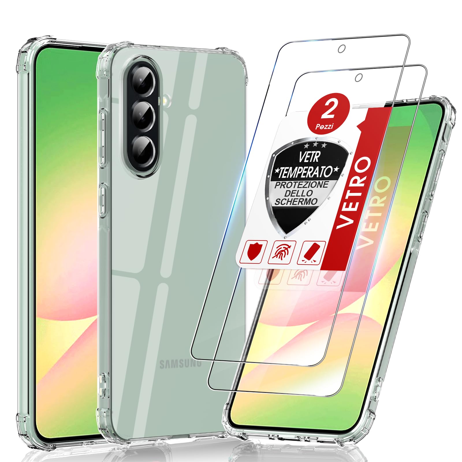 Cover Per VIVO Y76 5G: Custodia In Vetro Temperato 9H Con Effetto Sfumato, Bordo TPU Morbido, Protezione Antiurto E Antigraffio