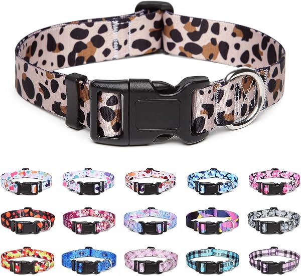 Suredoo Collar Perro, Ajustable y Resistente con Patrones de Moda, Collar Nylon Cómodos para Perros Pequeños Medianos Grandes, Cachorros (M, Leopardo) - 1