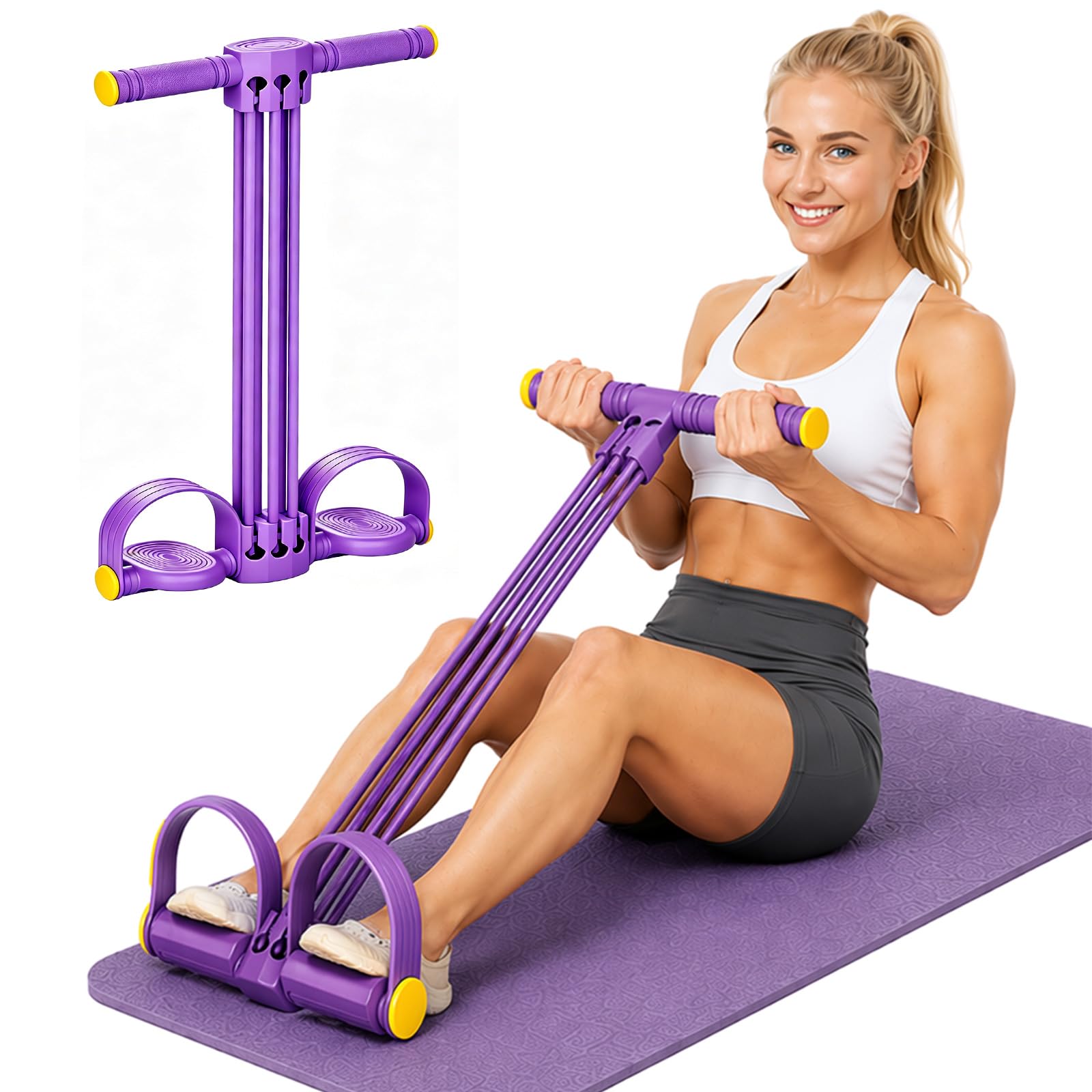 Pedal Resistance Bands with Handle, 6 Tube High Resistance Sit Up Pull Rope