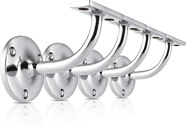 XFORT Set Of 4 Polished Chrome Handrail Brackets, Banister Brackets For Stair Banister Handrail.