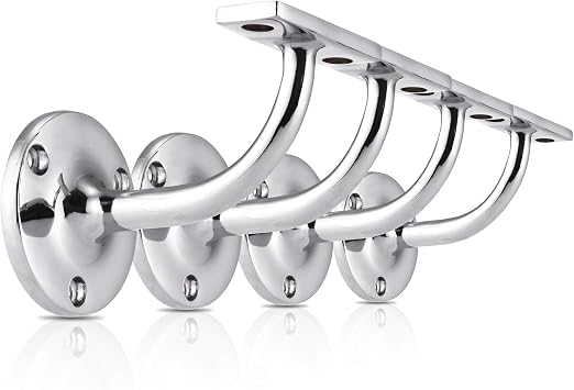 XFORT Set of 4 Polished Chrome Handrail Brackets, Banister Brackets for Stair Banister Handrail.