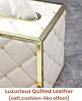 Vista 5 de Funda para caja de pañuelos, soporte de piel acolchada de color blanco cremoso con parte inferior magnética, cubierta cuadrada de caja de pañuelos