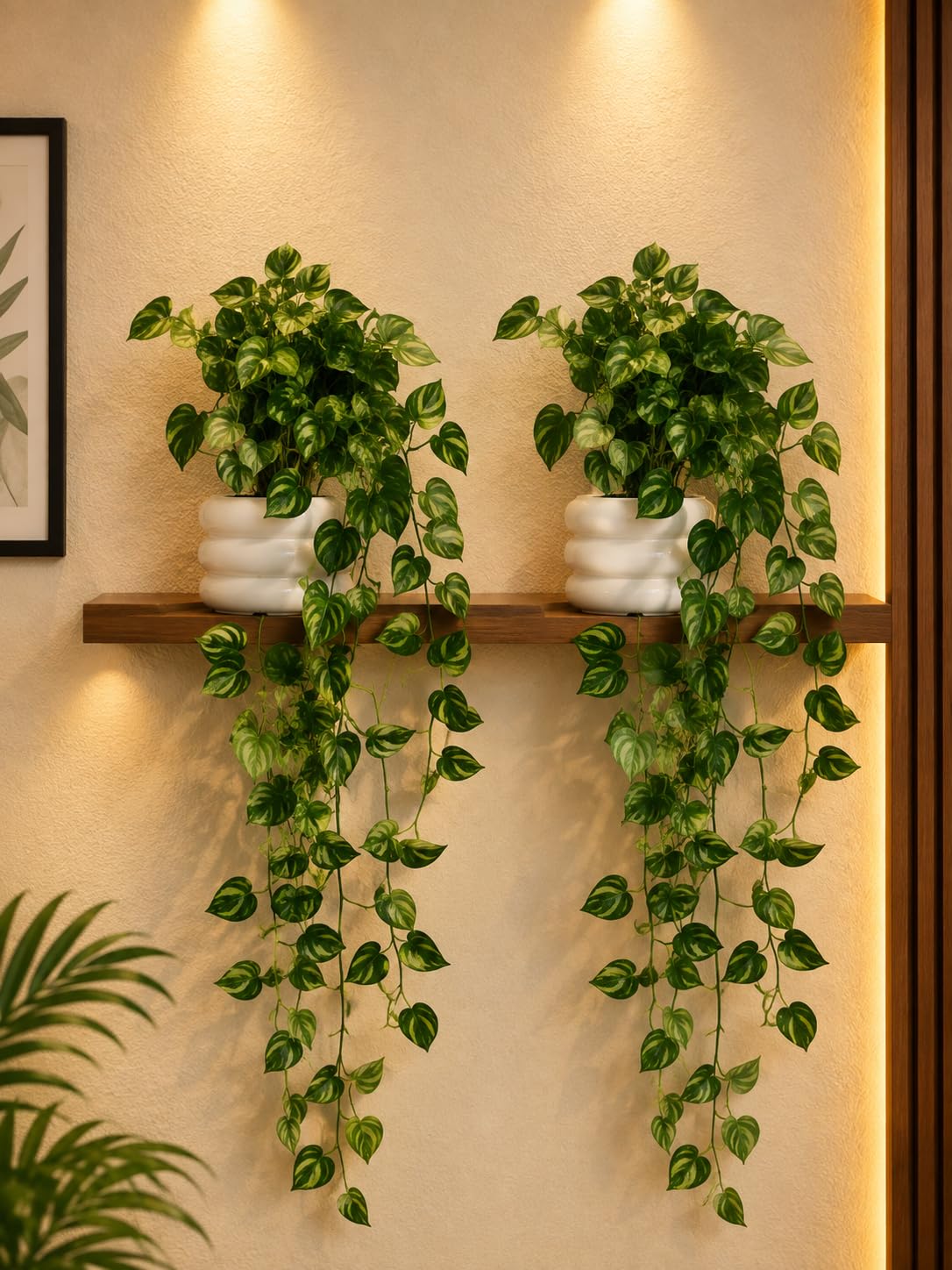 playshala home & office decor real touch mini vine plant with ring type pot – artificial hanging garland greenery creeper for wall, door, balcony, party decoration, plastic moneyplant pack of 2, 80 cm