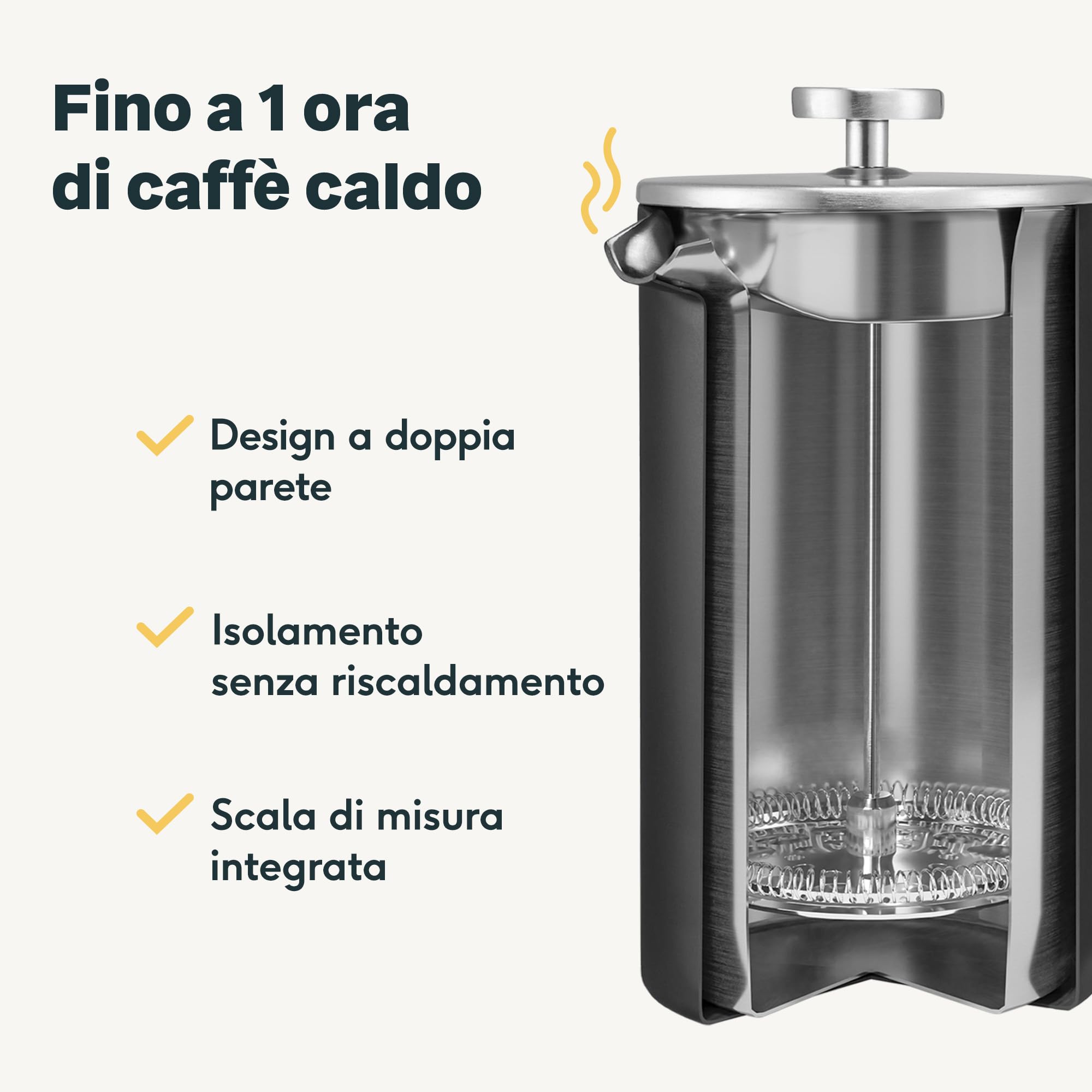 SILBERTHAL Caffettiera a stantuffo 1L - Acciaio inox - French press | Conserva il caffè caldo - Mantiene il caffè caldo - Facile da usare - Staccabile - Grande capacità 1 litro