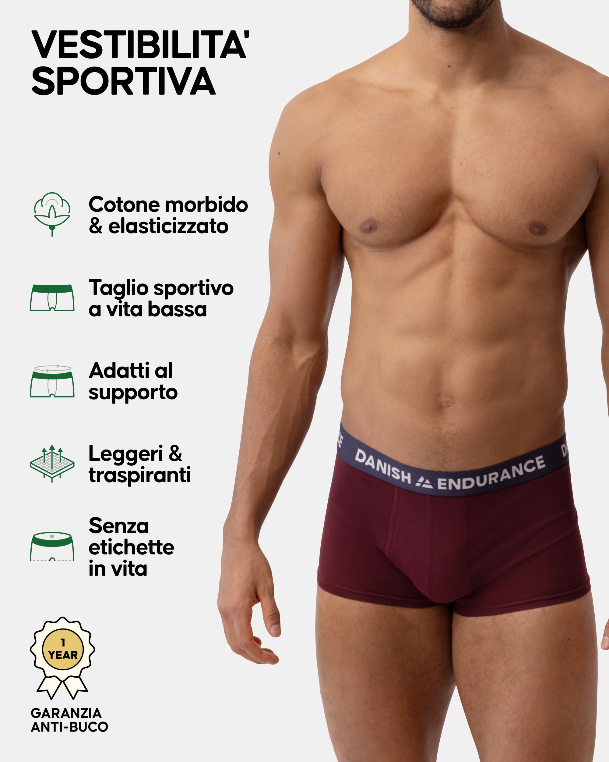 DANISH ENDURANCE Boxer Uomo a Vita Bassa in Cotone, Corti Senza Etichetta, Morbidi e Traspiranti, 6 Paia