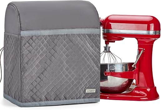 HOMEST Stand Mixer Quilted Dust Cover with Pockets Compatible with KitchenAid 6/7/8 Quart Bowl Lift, Grey Patent Design