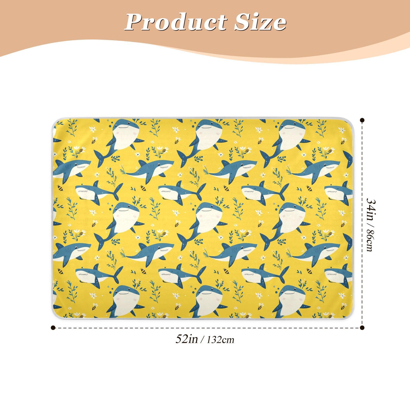 Cartoon Sweet Fish sea Yellow Toddler Water Resistant Baby Pee Pads Anti-Lip Toddler Bedding Products for Kids Adults Pets , 52