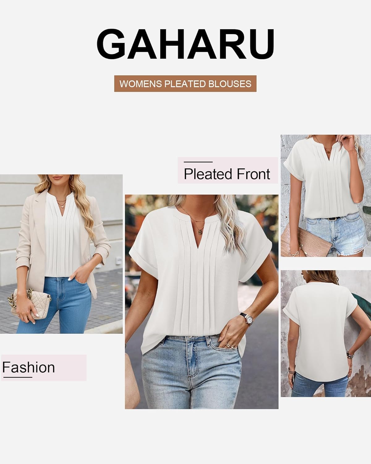 Gaharu Women's Summer Pleated Work Top Short Sleeve Business Casual Blouse Basic Dressy Shirt - Image 6