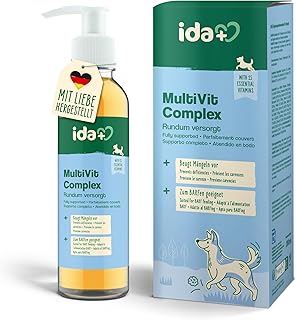 ida+ - MultiVit Complex für Hunde - 200ml - 15 wichtige Vitamine für den Hund - Ideal zum Barfen - Vitamin B Komplex - Vitamin A, D, D3, E, K, Biotin - für eine optimale Vitamin-Versorgung