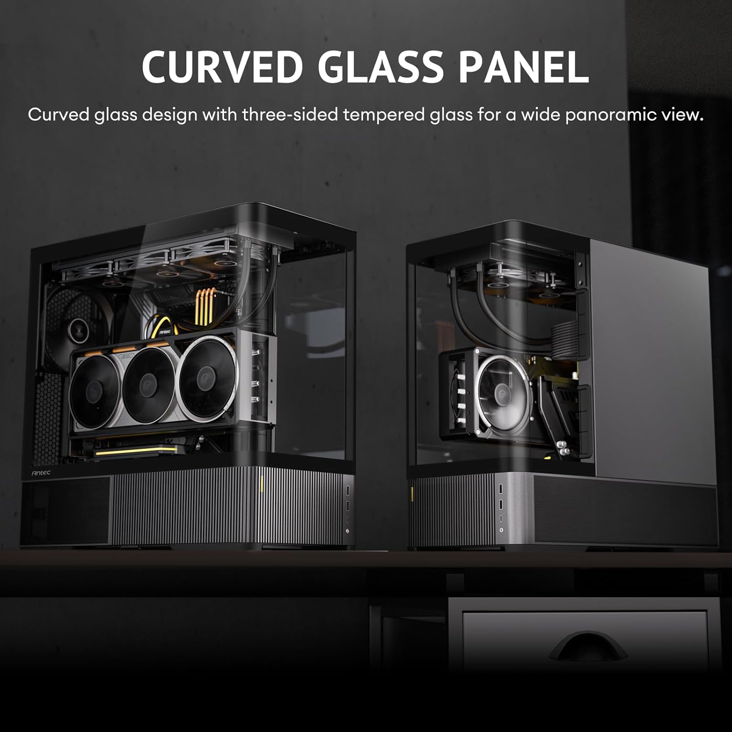Antec C6 Curve Air Mid-Tower Case, Panoramic Tempered Glass, High Airflow, 3 PWM Fans Included, Support 360mm Radiator & 450mm GPU, Type-C 10Gbps, ATX Gaming Case