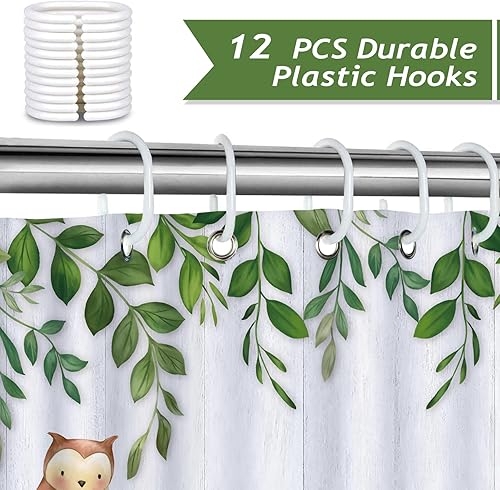 Miniatura 3 de Bonhause Cortina de ducha de animales del bosque para niños, lindo zorro ciervo, oso, mapache, cortina de baño de 72 x 72 pulgadas, cortina de baño