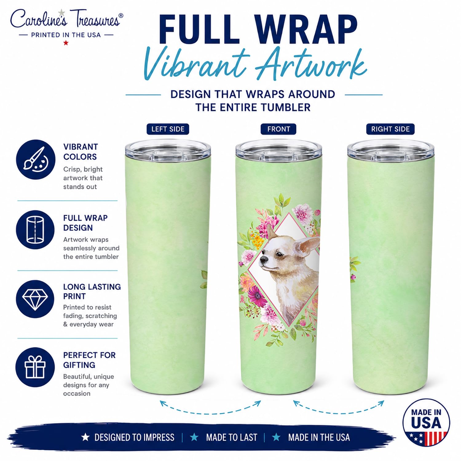 Caroline's Treasures CK4289TBL20 Chihuahua #2 Trinkglas, doppelwandig, Edelstahl, 570 ml, isoliert, mehrfarbig