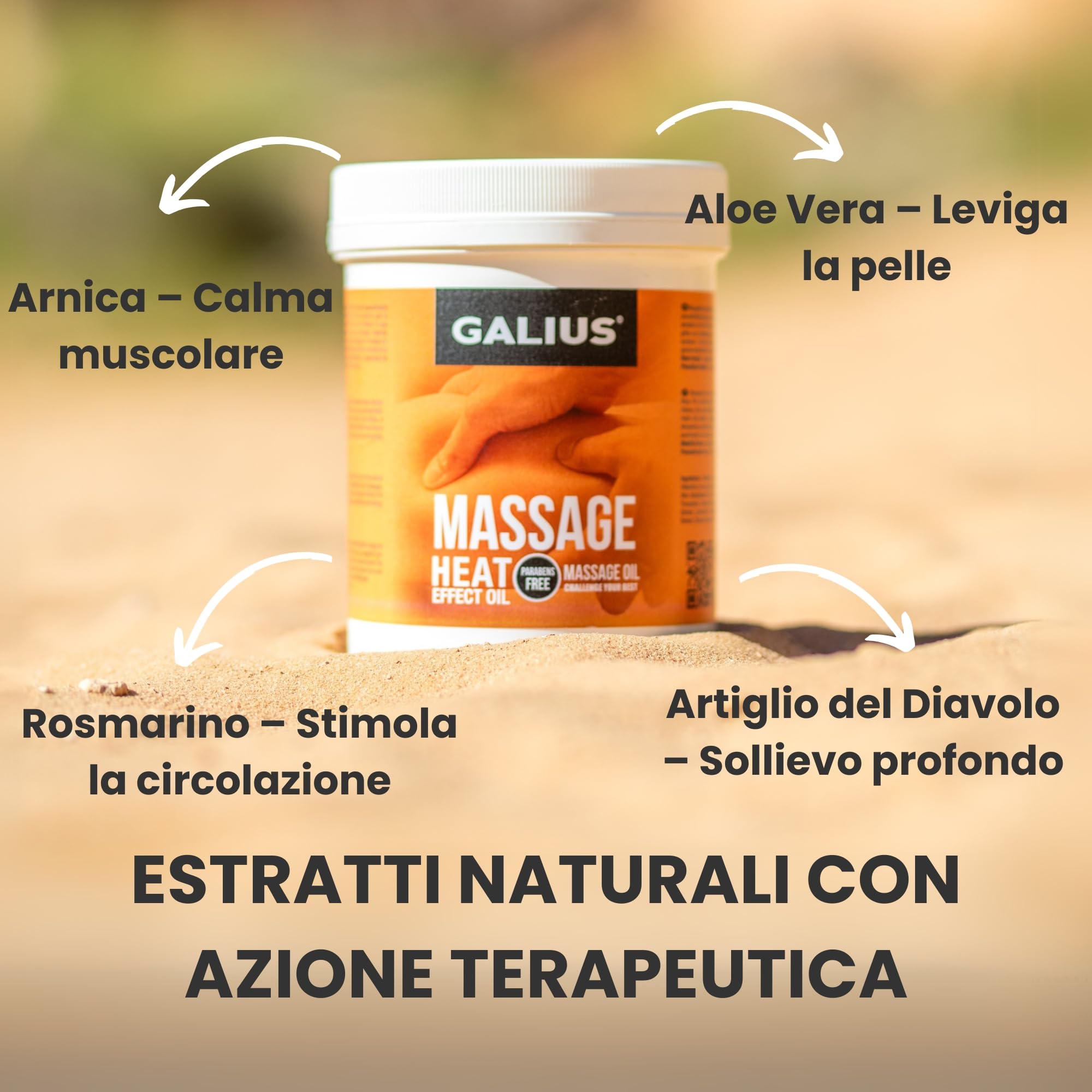 GALIUS - Olio Solido Effetto Calore per Massaggio Sportivo - Olio Massaggio Fisioterapia con Estratti Naturali - Sollievo Muscolare - Olio Massaggio Professionale (1000 ml)