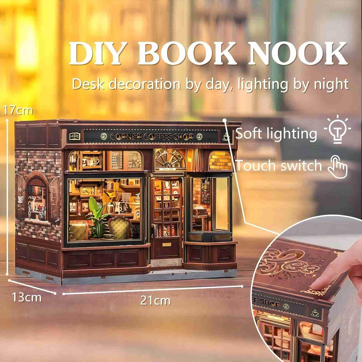 Fsolis Book Nook Kit - DIY 3D Puzzles for Adults Coffee House Library Model Bookshelf Diorama Building Kit, Craft Gifts for Women Readers Book Lovers (Corner Coffee Shop)