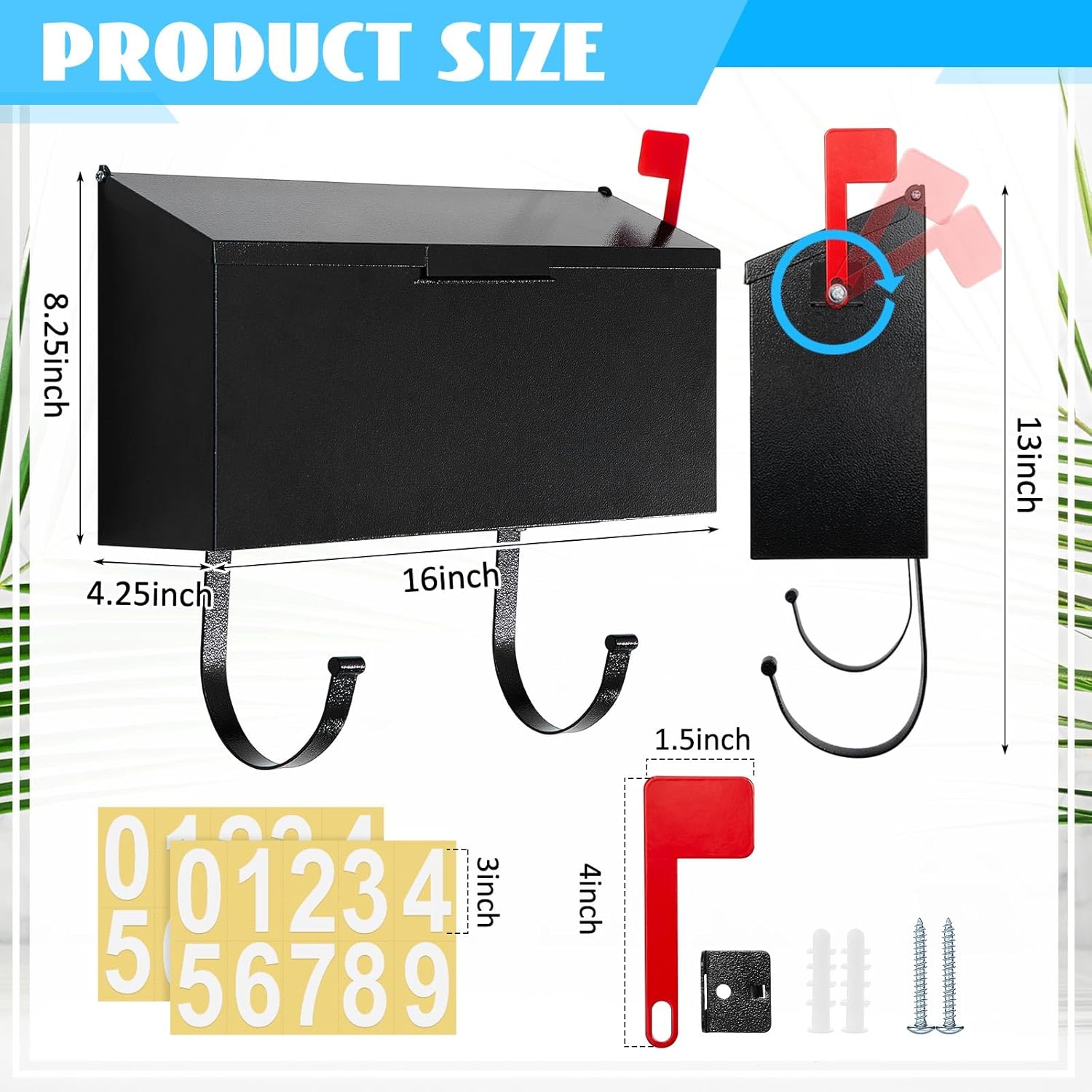 Small Cast Wall Mount Mailbox for Outside Metal Mailbox with Newspaper Hooks Heavy Duty Rustproof Wall Mounted Mailbox Galvanized Steel Post Box Large Capacity 16” x 8.25” x 4.25” (Black)