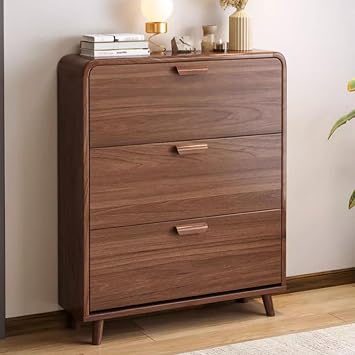 Hidden Shoe Cabinet Free Standing Tipping Bucket Shoes Storage Cabinet,Freestanding Shoe Rack Storage Organizer With Flip Door,Vintage Entryway Shoe Organizer Rack With Open Shelves  Color Brown ,