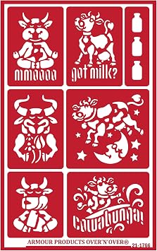 OverNOver Reusable Glass Etching Stencils Durable Self-Stick Designs for Glass, Mirrors, and Ceramics with Armour Etch Cream 5 x 8 Stencil Sheet - Humorous Cows