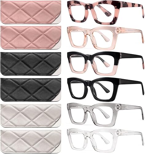 Miniatura 1 de CCVOO Paquete de 6 lentes de lectura estilo Oprah para mujeres, bloqueo de luz azul, lectores cuadrados para computadora con bisagra de resorte para