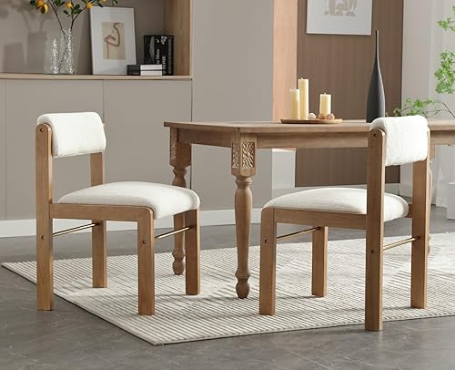 Miniatura 2 de EALSON Juego de 2 sillas de comedor modernas de mediados de siglo, sillas de cocina tapizadas de sherpa de granja con patas de madera, respaldo