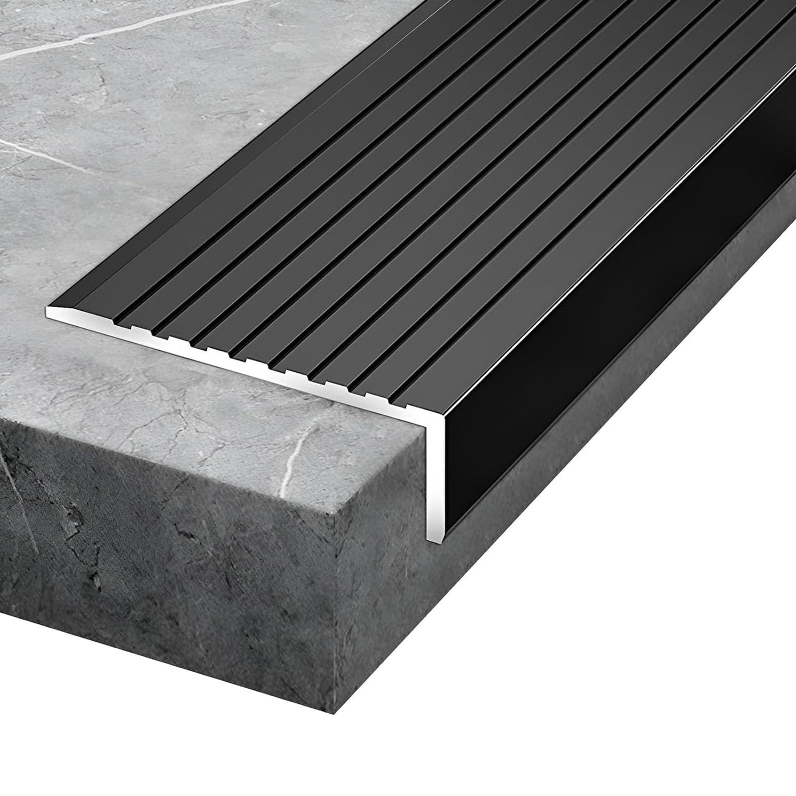 125/135/145 cm Protector de Nariz de Escalera de Metal Antideslizante, Perfil de Borde de Escalera en Forma de L para Escaleras Interiores Y Exteriores(Zwart,145cm/4.8ft)