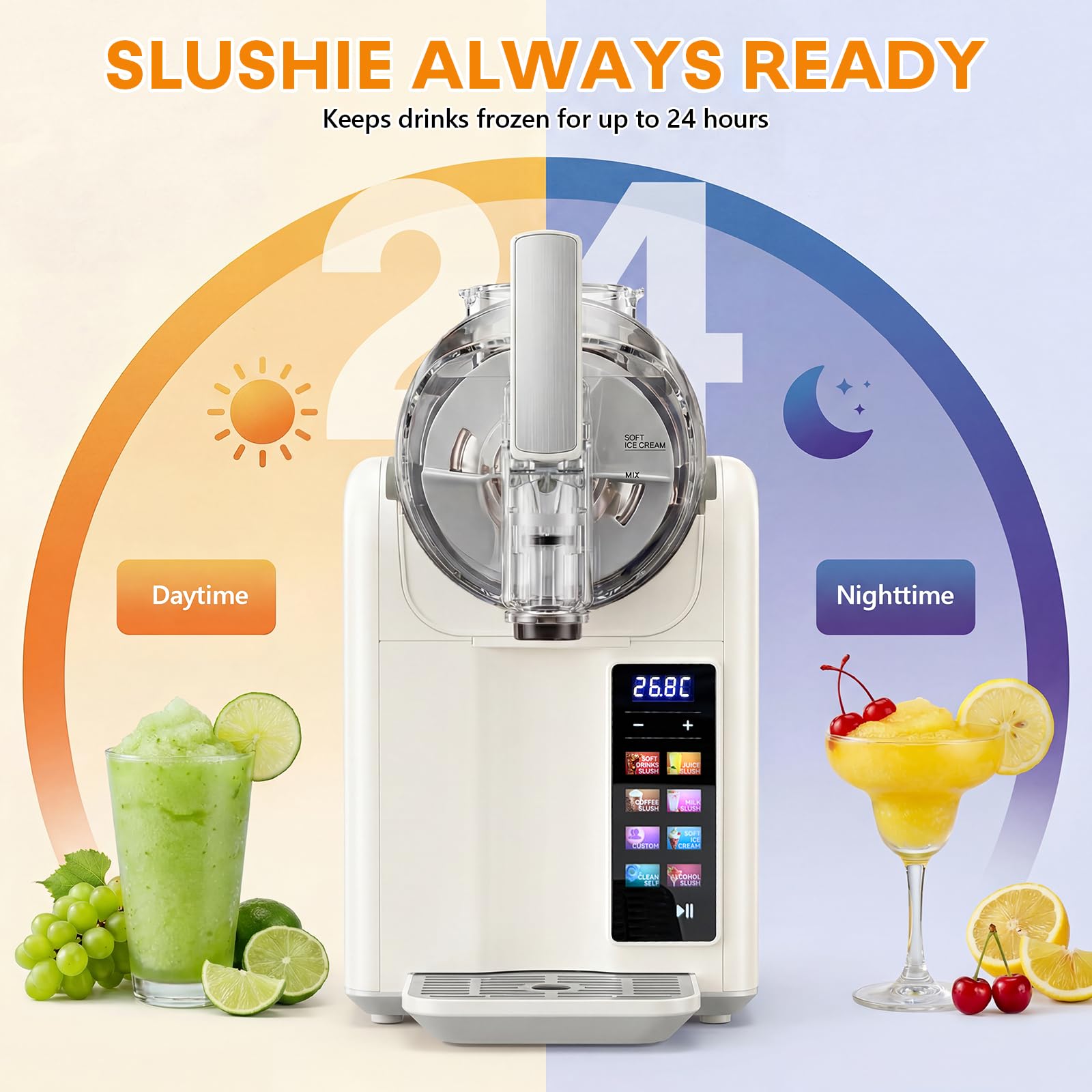 Slush Maschine eismaschine 2L Slushie,slushie maschine,Maschine mit LED-Display,7 voreingestellte Programme für Eiscreme, Smoothies, Milchshakes, Slush-Cocktails und Margarita （Weiß） (Weiß)