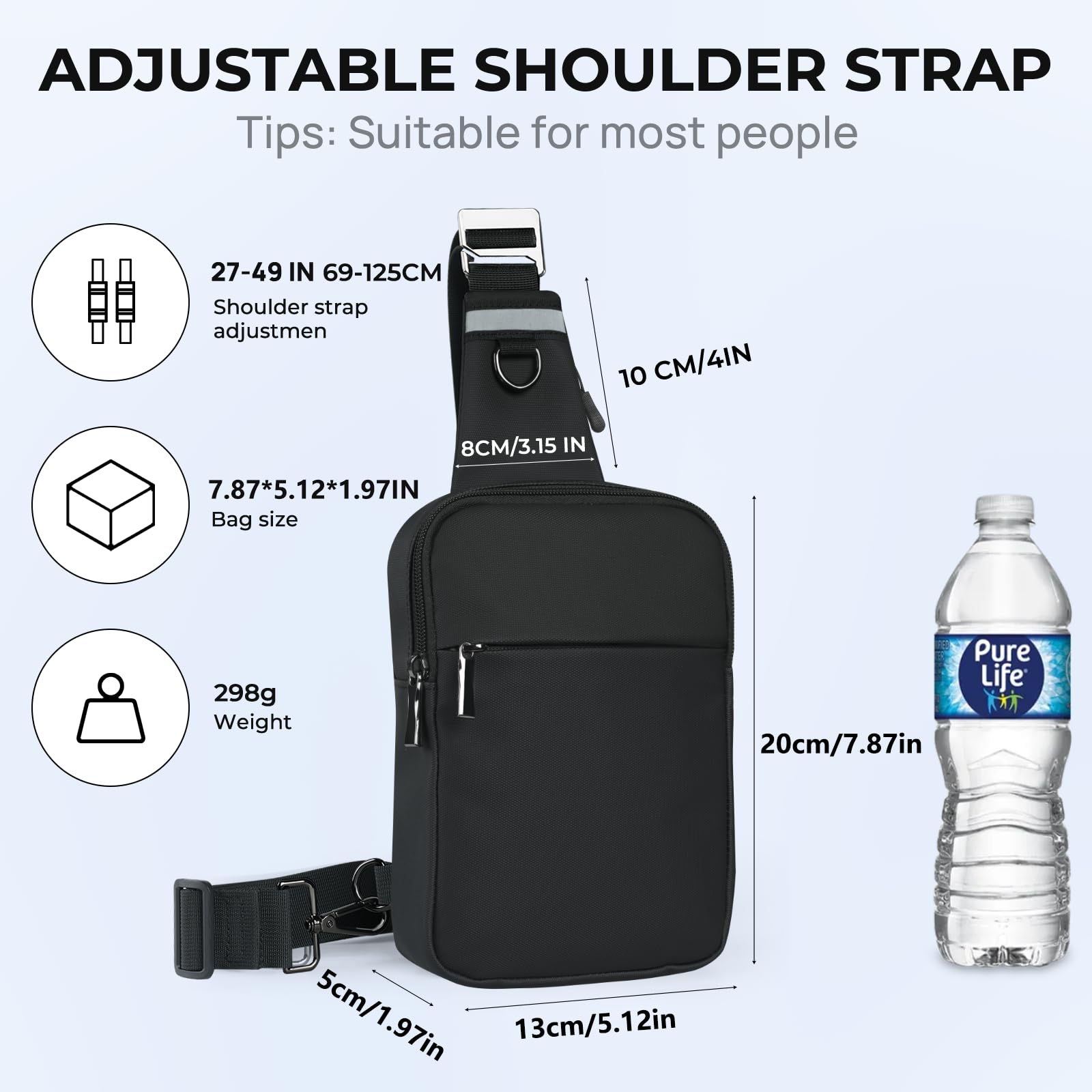 Sling Bag torba na ramię na klatkę piersiową dla mężczyzn i kobiet z blokadą RFID, torba na klatkę piersiową, mała torba męska, na lewe i prawe ramiona