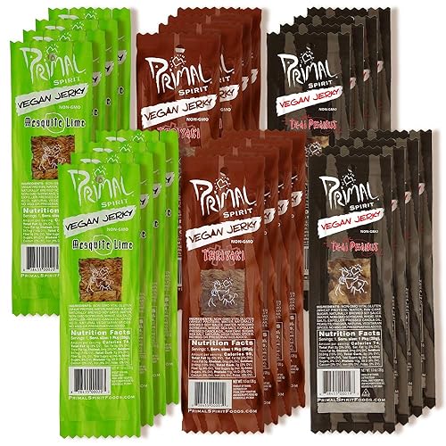 Primal Spirit Vegan Jerky  Seitan Power Pack 035oz de proteína a base de plantas certificado sin OMG sin conservantes The Classics Teriyaki