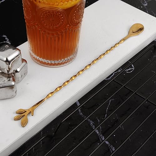 Miniatura 3 de AnSaw Cuchara mezcladora de acero inoxidable de 12 pulgadas, 6 cucharas de barra con patrón en espiral dorado
