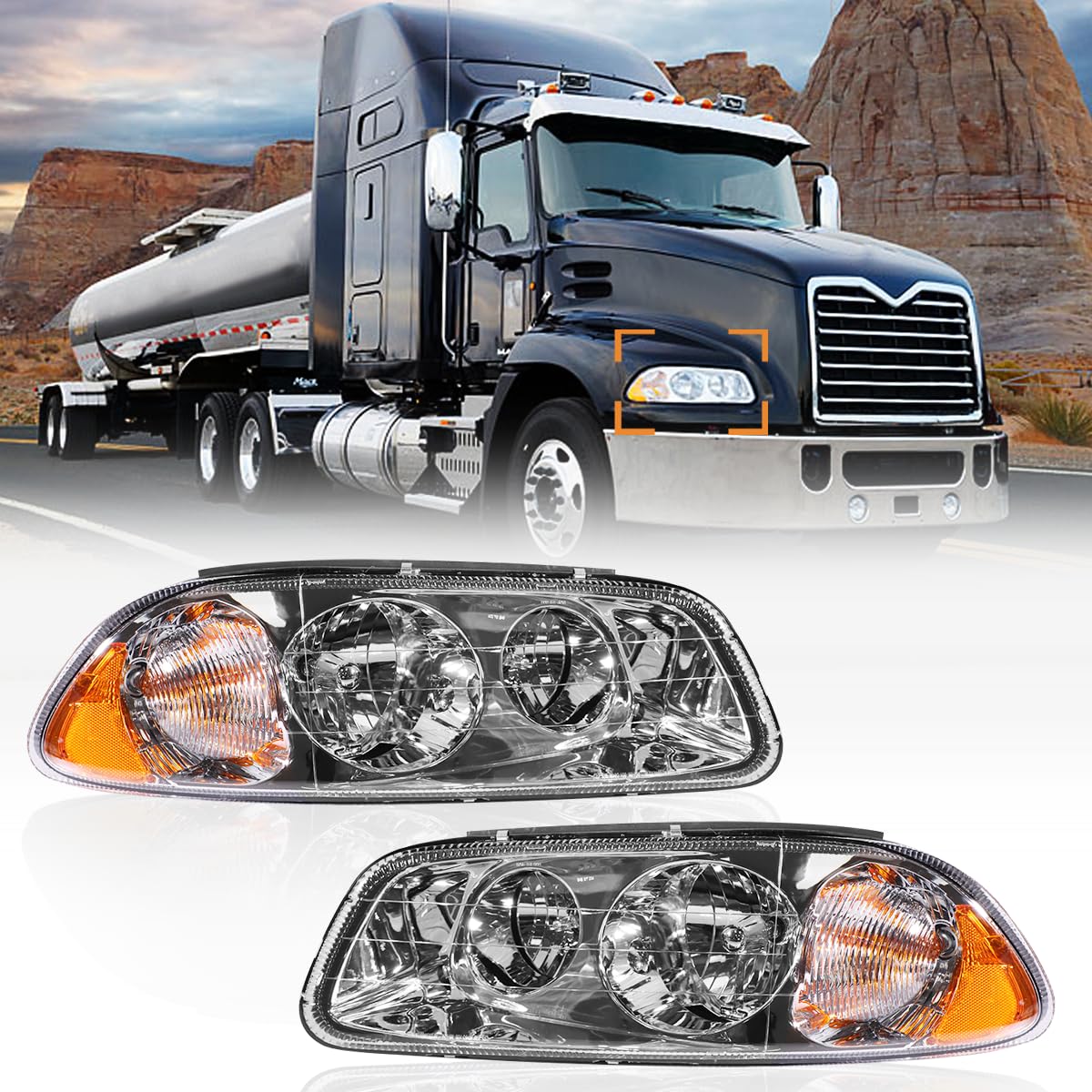 Photo 1 of Hpdmauto Headlight Assembly Pair for 1996-2007 Mack Vision Truck