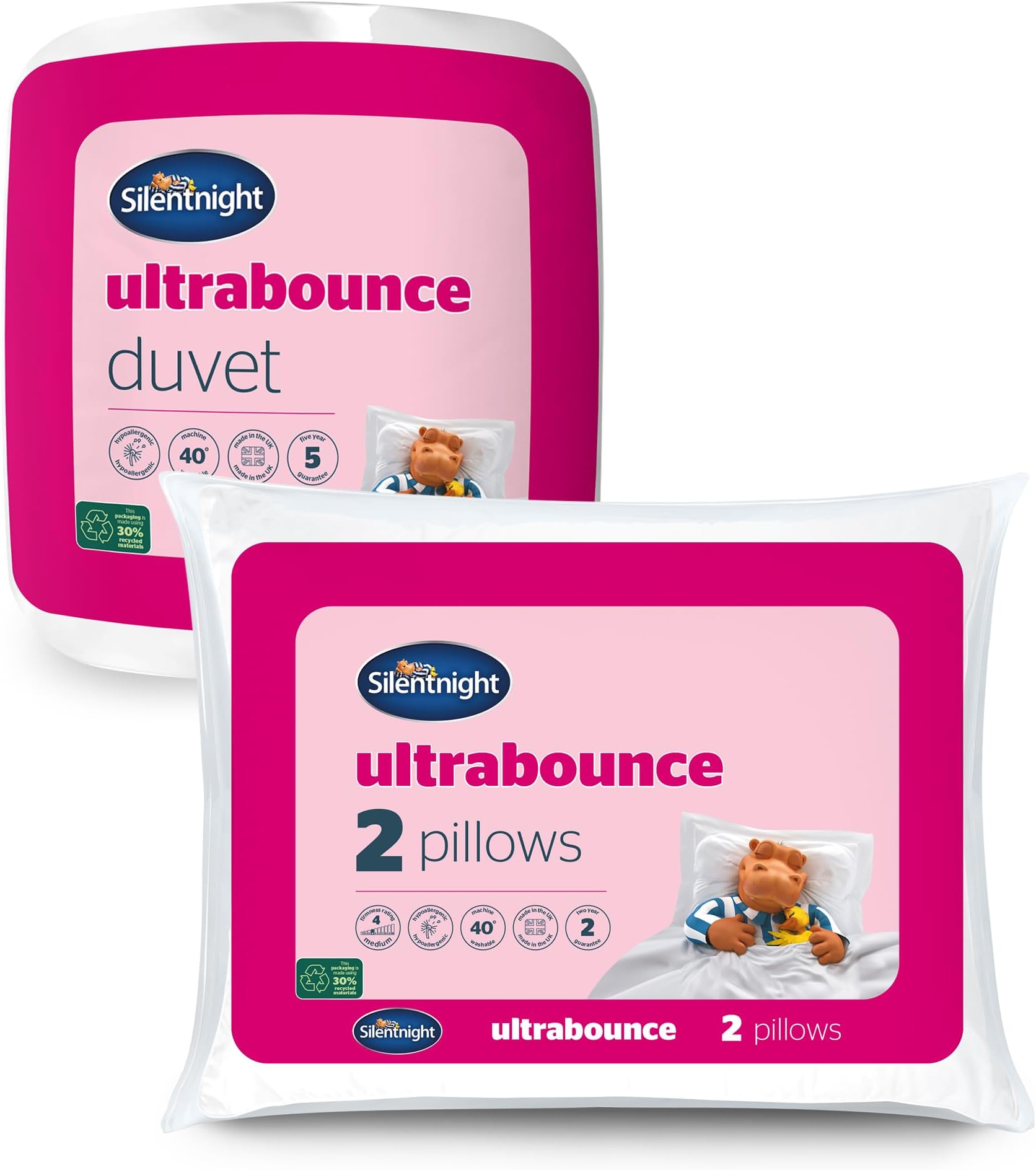 Silentnight Ultrabounce Pillow Pair & 13.5 Tog Duvet - Thick Warm Winter Duvet Quilt & 2 Medium Support Pillows for Stomach, Back and Side Sleepers - Hypoallergenic and Machine Washable - Single Bed