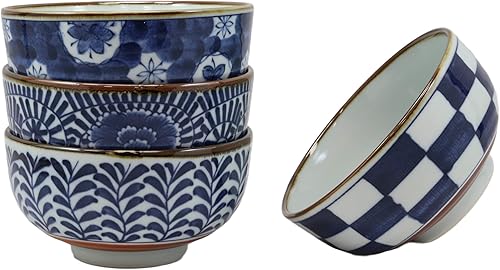 Miniatura 3 de Ebros Gift Made In Japan Shades Of Blue - Juego de 4 cuencos artísticos de porcelana para ensalada de arroz, miso, sopa de helado, cuenco de