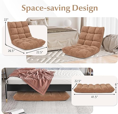 Miniatura 7 de Sofá de suelo de 14 posiciones, sofá plegable para juegos, cojines cómodos y marco de acero de estudio, cama ajustable en ángulo, sillón reclinable