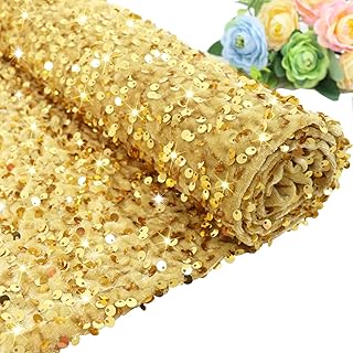 Gold Sequin Fabric 1 Yard Shiny Sequins Fabric by The Yard Velvet Material Fabric for Sewing Cloths Mesh Sequins Glitter Fabric Reversible Sequence Fabric by The Yard Spandex Fabric for Prom