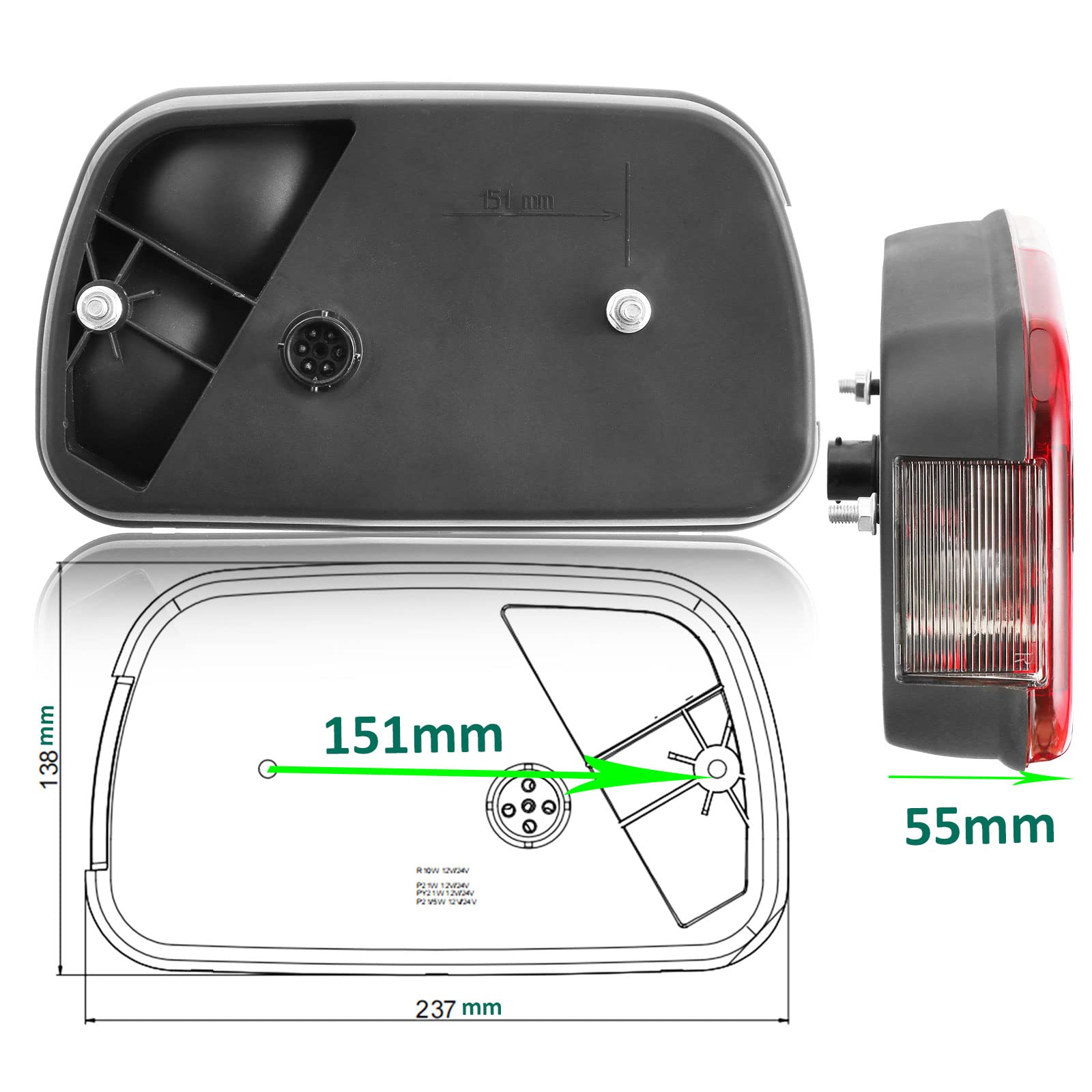 Rückleuchten Anhänger Satz 12V, Glühbirne Licht Rücklicht Heckleuchten Anhänger PKW Wohnwagen Verkabelt mit 13polig Stecker|4m Kabel|2x 6polig Bajonettverbindung|7Funktion|E11|Wasserdicht